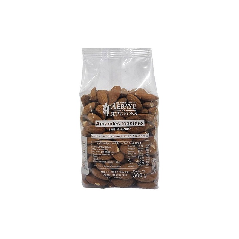 Amandes toastées - nature et sans sel Abbaye Sept-Fons