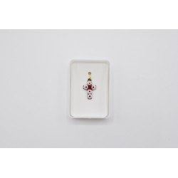 Croix émail fleurs rouges et blanches